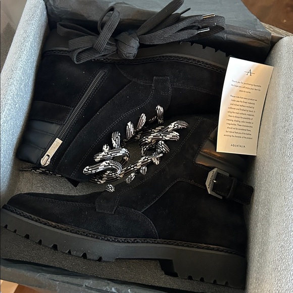 NEW Aquatalia Mayra Weatherproof Suede Leather Lace-Up & Zip Boot - Picture 15 of 16